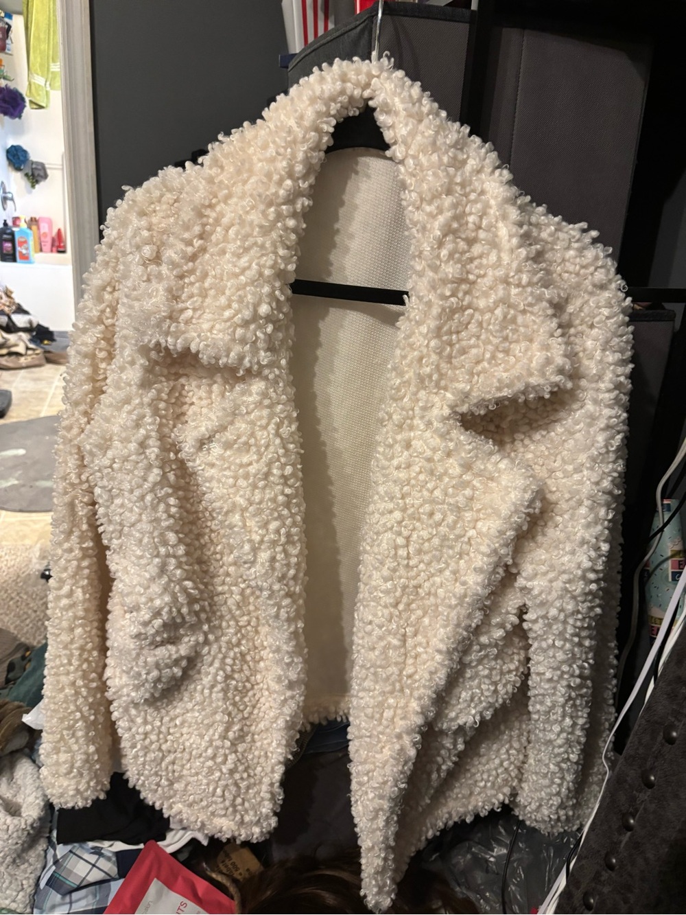 Ellison Cream Teddy Sherpa Jacket - Plush Open Front Coat